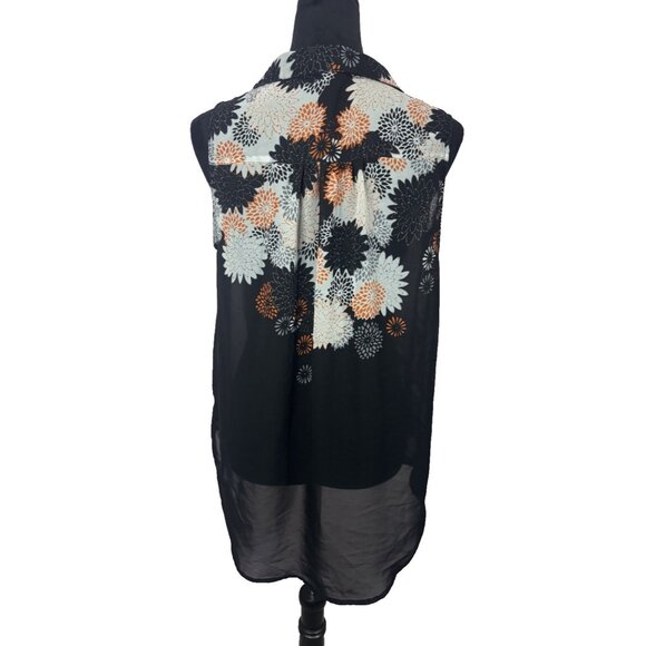 H&M BLACK ORANGE SHEER FLORAL 100% POLYESTER SLEEVELESS SHIRT TANK BLOUSE TOP 8 - Picture 7 of 12